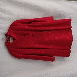 Vintage Coat by Cattiva Red 100% Wool Embroidered Swing Coat ~ Medium Length